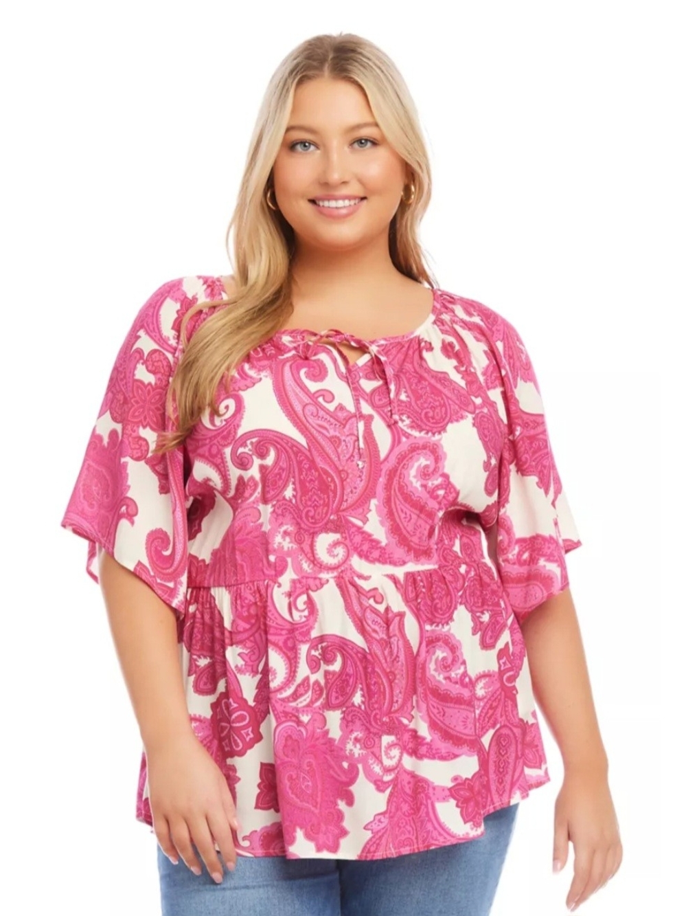 Karen Kane Pink Paisley Flutter Sleeve Peplum Top | Size 0X - NWT